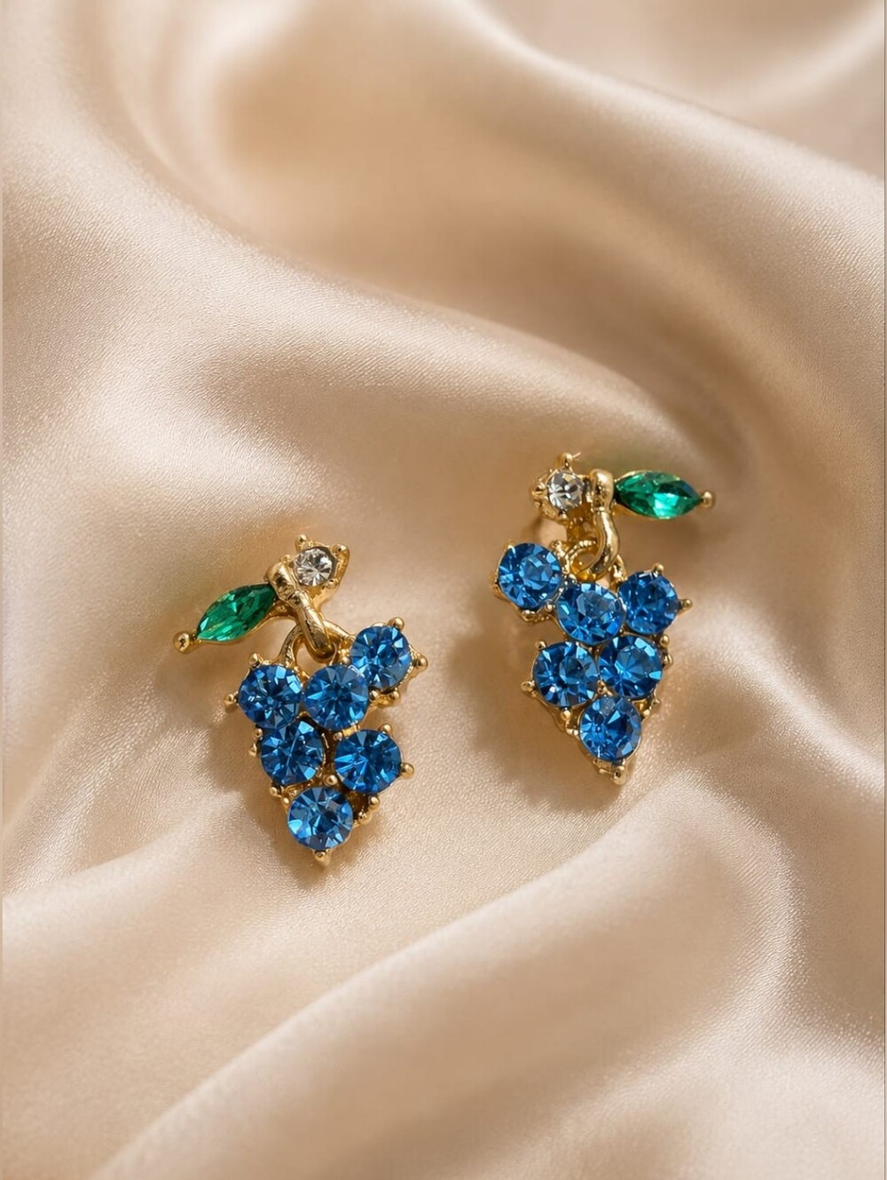 Gold-Plated Grape Cluster Drop Earrings - Blue & Green